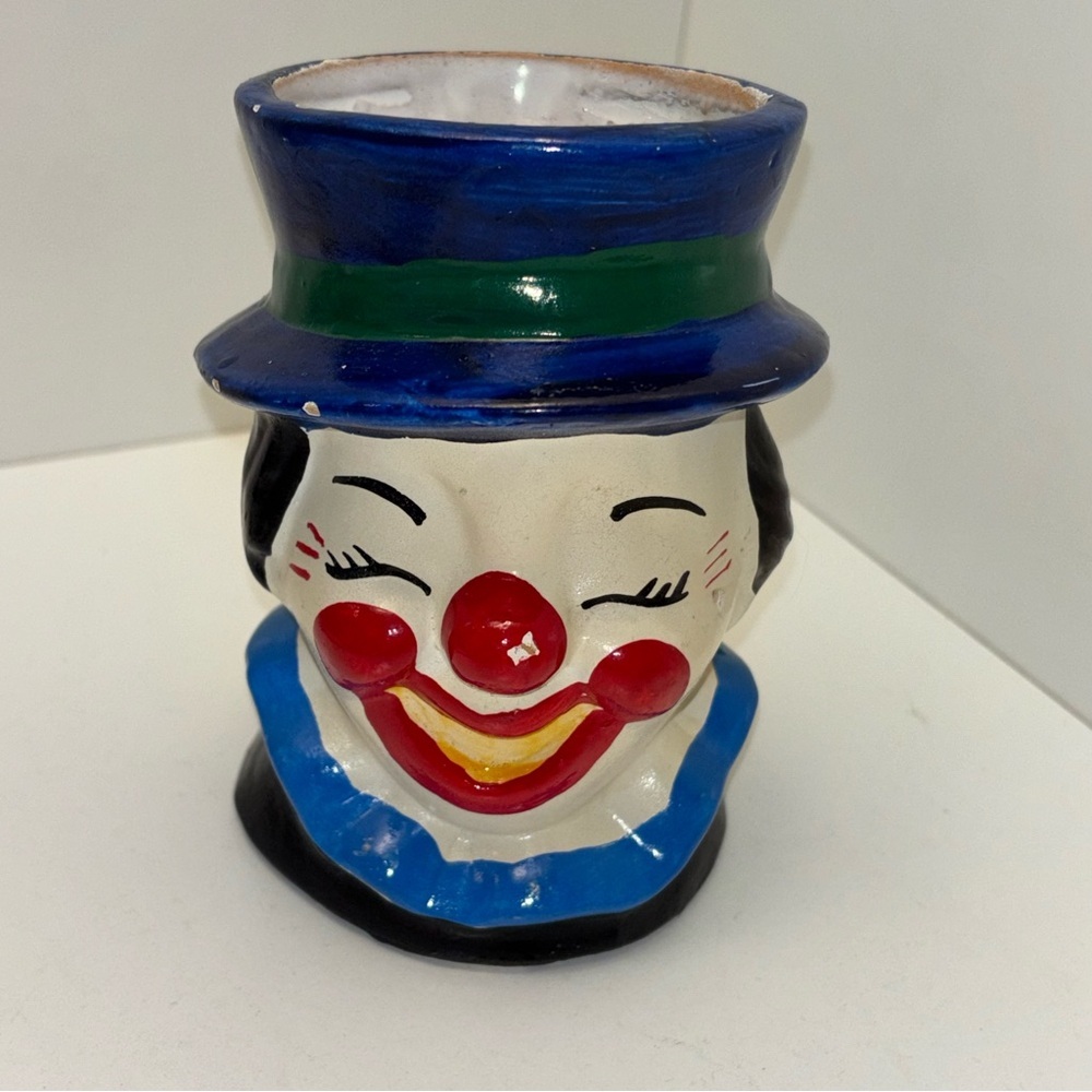 Vintage ceramic clown head planter